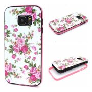   Protecție din plastic pentru telefon (cadru din silicon, model de flori roz) alb  Samsung Galaxy S7 (SM-G930)