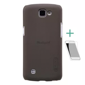 HUSĂ! - Protector de telefon din plastic NILLKIN SUPER FROSTED (cauciucat, suprafață aspră + folie de protecție a ecranului) GOLD BROWN LG K4 (K120e)