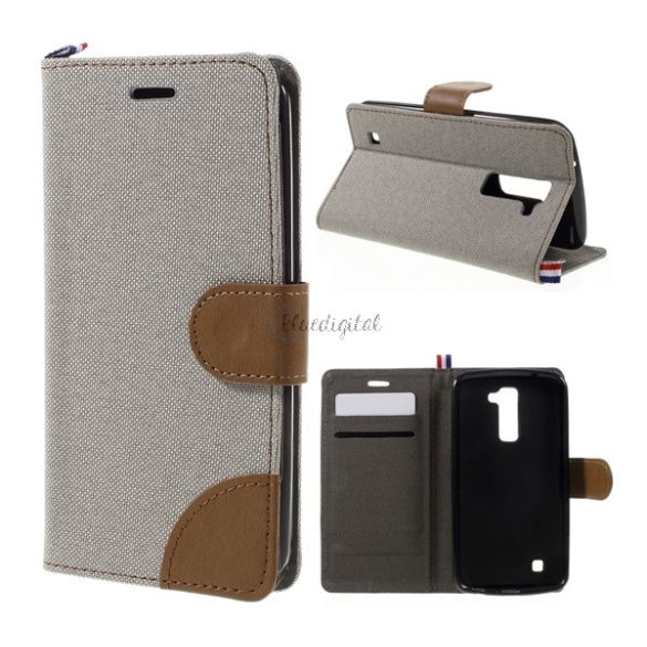 Carcasa in picioare, efect piele (FLIP, deschidere laterala, functie suport de masa, efect textil) GR LG K10 (K420n)