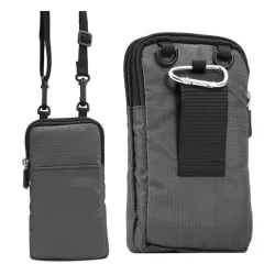   Geantă de pânză în picioare (universal, gât, curea, carabinier, fermoar, 2 buzunare, dimensiune 5.7") GREY