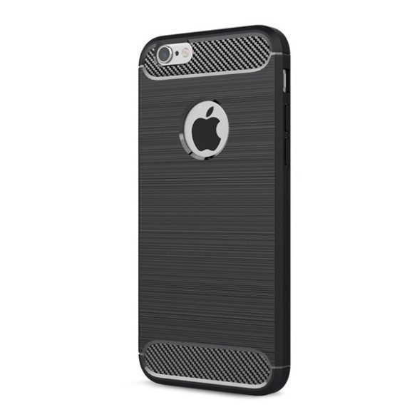 protecțiede telefon din silicon (rezistent la impact mediu, toc cu bule, periat, model de carbon, decupaj logo) negru Apple iPhone 6S 4.7, Apple iPhone 6 4.7