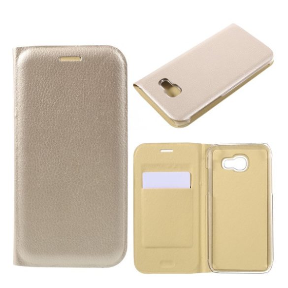 Husă stativă cu efect de piele (FLIP, deschidere laterală) GOLD Samsung Galaxy A3 (2017) SM-A320F