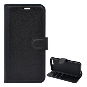 Husă stativă cu efect de piele (FLIP, deschidere laterală, suport pentru birou, premium) negru Huawei P10