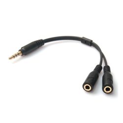   Cablu adaptor audio (splitter, 2 mufe jack de 3,5 mm - jack de 3,5 mm, 10 cm) NEGRU