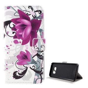 Husă stativă, efect piele (FLIP, deschidere laterală, suport desktop, model floare de lotus) alb  Samsung Galaxy S8 Plus (SM-G955)