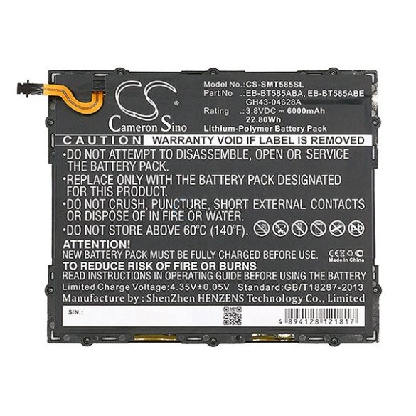 Baterie CAMERON SINO Li-Polymer (3.8V/6000mAh, compatibil cu Samsung EB-BT585ABA) NEGRU Samsung Galaxy Tab A 10.1 WIFI (2016) SM-T580, Samsung Galaxy Tab A 10.1 LTE (2016) SM-T585
