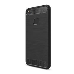   HUSĂ! - Husă silicon pentru telefon (rezistent la impact mediu, călcâi pernă de aer, model de carbon periat) negru Huawei P10 Lite