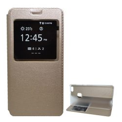   HUSĂ! - Husă stativă, efect piele (FLIP, deschidere laterală, desktop, View Window) GOLD Huawei P10 Lite