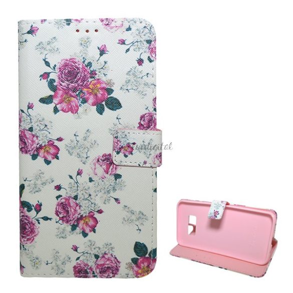 Carcasa in picioare, efect piele (FLIP, deschidere laterala, functie suport de masa, model bujor) ALB Samsung Galaxy S8 Plus (SM-G955)