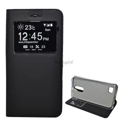  HUSĂ! - Husă în picioare, efect piele (FLIP, deschidere laterală, funcție suport pentru masă, afișare număr de telefon, fereastră) NEGRU LG K10 (2017) M250n