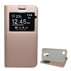   HUSĂ! - Husă stativă, efect piele (FLIP, deschidere laterală, suport de birou, ID apelant, fereastră) GOLDEN LG K10 (2017) M250n