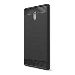   HUSĂ! - protecțiede telefon din silicon (rezistent la impact mediu, toc cu bule, model de carbon periat) negru Nokia 3
