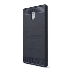   HUSĂ! - Protectie din silicon pentru telefon (rezistenta la impact mediu, colt cu perna de aer, periat, model carbon) ALBASTRU INCHIS Nokia 3