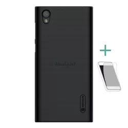   HUSĂ! - Protector de telefon din plastic NILLKIN SUPER FROSTED (cauciucat, suprafață aspră + folie de protecție pentru ecran) NEGRU Sony Xperia L1 (G3312)
