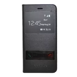   HUSĂ! - Husă stativă, efect piele (FLIP, deschidere laterală, Dual View Window) negru Huawei P9 Lite (2017)
