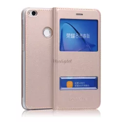   HUSĂ! - Husă în picioare, efect piele (FLIP, deschidere laterală, fereastră de vizualizare dublă) GOLD Huawei P9 Lite (2017)