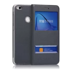   HUSĂ! - Husă în picioare, efect piele (FLIP, deschidere laterală, fereastră de vizualizare dublă) GR ÎNCHIS Huawei P9 Lite (2017)