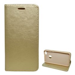   HUSĂ! - Husă stativă, efect piele (FLIP, deschidere laterală, funcție suport desktop) GOLD Huawei P10 Lite