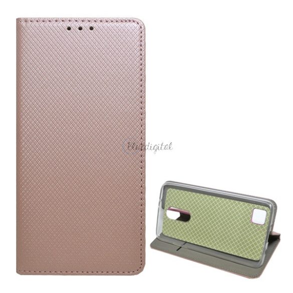Carcasa in picioare, efect piele (FLIP, deschidere laterala, functie suport de masa, model romb) ROSE GOLD LG K8 2017 (M200n)