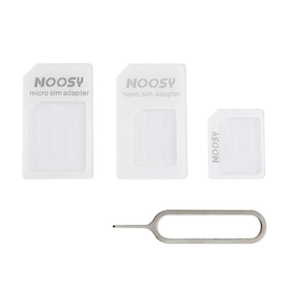 Adaptor SIM NOOSY (convertă cartela Nano SIM în Micro SIM și card de dimensiune normală, ejector de card) ALB