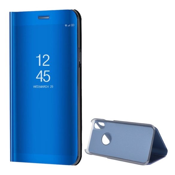 Husă cu suport (FLIP, deschidere laterală, funcție de suport pentru birou, suprafață oglindă, husă Mirror View, decupare logo) ALBASTRU Apple iPhone X 5.8, Apple iPhone XS 5.8