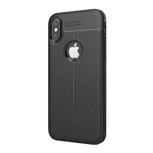 HUSĂ! - Protectie din silicon pentru telefon (rezistenta la impact mediu, efect piele, model de cusut, decupaj logo) NEGRU Apple iPhone X 5.8, Apple iPhone XS 5.8