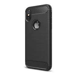   HUSĂ! - protecțiede telefon din silicon (rezistent la impact mediu, călcâi cu pernă de aer, periat, model carbon, decupaj logo) negru Apple iPhone X 5.8, Apple iPhone XS 5.8