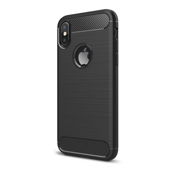 protecțiede telefon din silicon (rezistent la impact mediu, călcâi cu pernă de aer, periat, model carbon, decupaj logo) negru Apple iPhone X 5.8, Apple iPhone XS 5.8