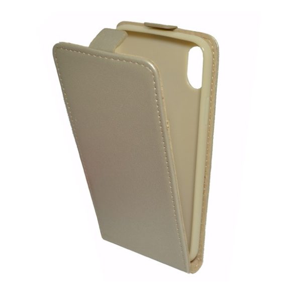 Husă stativă cu efect de piele (FLIP, flip-down, suport silicon) GOLD Apple iPhone X 5.8, Apple iPhone XS 5.8