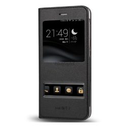   HUSĂ! - Husă în picioare, efect piele (FLIP, deschidere laterală, fereastră de vizualizare dublă) NEGRU Huawei P9 Lite Mini