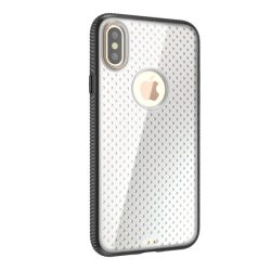   HUSĂ! - Protectie din plastic pentru telefon (cadru din silicon, rezistenta medie la impact, spate acrilic transparent, model de gauri, decupaj logo) NEGRU Apple iPhone X 5.8, Apple iPhone XS 5.8