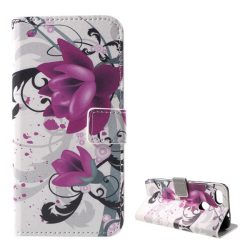   HUSĂ! - Husă stativă cu efect de piele (FLIP, deschidere laterală, suport pentru birou, model floare de lotus) alb  Huawei P9 Lite Mini