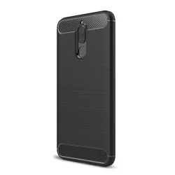   HUSĂ! - Protector de telefon din silicon (rezistenta la impact, colt cu perna de aer, periat, model carbon) NEGRU Huawei Mate 10 Lite
