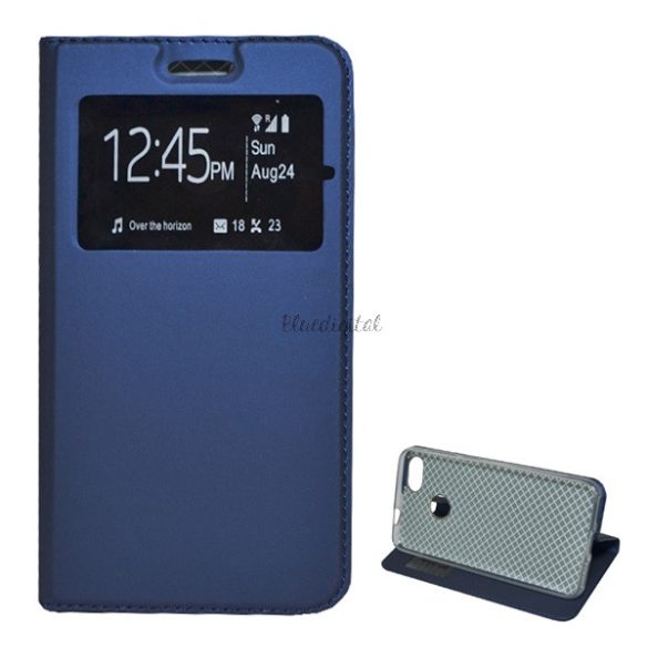 Husă în picioare, efect piele (FLIP, deschidere laterală, funcție suport de masă, fereastră de vizualizare) ALBASTRU ÎNCHIS Huawei P9 Lite Mini
