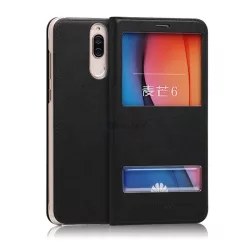   HUSĂ! - Husă în picioare, efect piele (FLIP, deschidere laterală, fereastră de vizualizare dublă) NEGRU Huawei Mate 10 Lite