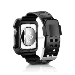   Cadru de ceas din silicon (cureață din silicon, rezistentă la șocuri) NEGRU Apple Watch Series 1 42mm, Apple Watch Series 2 42mm, Apple Watch Series 3 42mm