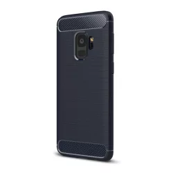   HUSĂ! - Protector de telefon din silicon (rezistență medie la impact, colț cu pernă de aer, periat, model carbon) ALBASTRU ÎNCHIS Samsung Galaxy S9 (SM-G960)