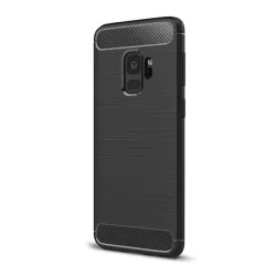   HUSĂ! - Husă silicon pentru telefon (rezistent la impact mediu, călcâi pernă de aer, periat, model de carbon) negru Samsung Galaxy S9 (SM-G960)