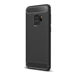 HUSĂ! - Husă silicon pentru telefon (rezistent la impact mediu, călcâi pernă de aer, periat, model de carbon) negru Samsung Galaxy S9 (SM-G960)