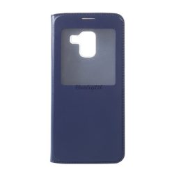   Husă în picioare, efect piele (FLIP, deschidere laterală, fereastră de vizualizare) ALBASTRU ÎNCHIS Samsung Galaxy A8 Plus (2018) SM-A730F
