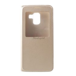   Husă în picioare, efect piele (FLIP, deschidere laterală, fereastră de vizualizare) GOLD Samsung Galaxy A8 Plus (2018) SM-A730F