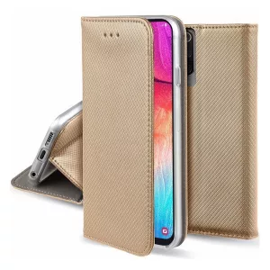 HUSĂ! - Husă stativă cu efect de piele (FLIP, deschidere laterală, suport desktop, model diamant) GOLD Samsung Galaxy S9 (SM-G960)