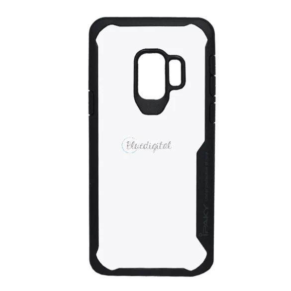 HUSĂ! - Protectie de telefon din plastic IPAKY (cadru din silicon, rezistenta medie la impact, spate transparent) NEGRU Samsung Galaxy S9 (SM-G960)
