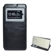   Husă în picioare, efect piele (FLIP, deschidere laterală, funcție de suport pentru desktop, afișare număr de telefon, fereastră) NEGRU Samsung Galaxy A8 Plus (2018) SM-A730F