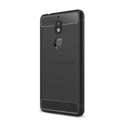   HUSĂ! - Protectie din silicon pentru telefon (rezistenta la impact mediu, colt cu perna de aer, periat, model carbon) NEGRU Nokia 7