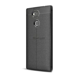   HUSĂ! - Protectie din silicon pentru telefon (rezistenta medie la impact, efect piele, model de cusaturi) NEGRU Sony Xperia L2 (H4311)