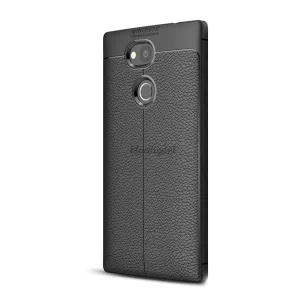 HUSĂ! - Protectie din silicon pentru telefon (rezistenta medie la impact, efect piele, model de cusaturi) NEGRU Sony Xperia L2 (H4311)