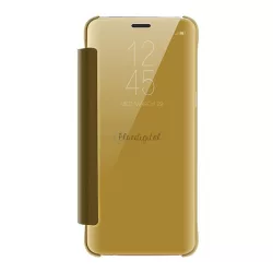   HUSĂ! - Carcasă în picioare (FLIP activ, deschidere laterală, funcție de suport pentru desktop, suprafață oglindă, husă Mirror View) GOLD Samsung Galaxy S9 (SM-G960)