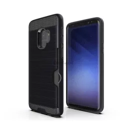   HUSĂ! - Protectie din plastic pentru telefon (interior din silicon, rezistenta medie la impact, suport card bancar, model periat) NEGRU Samsung Galaxy S9 (SM-G960)