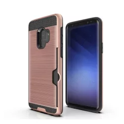   HUSĂ! - Protectie din plastic pentru telefon (interior din silicon, rezistenta medie la impact, suport card bancar, model periat) ROSE GOLD Samsung Galaxy S9 (SM-G960)